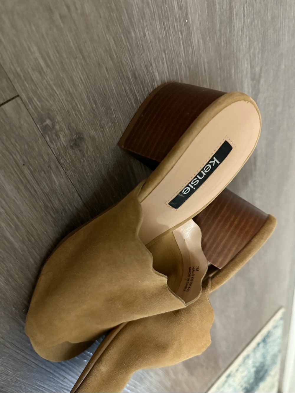 Kensie Camel Suede Scalloped Block Heel Mules - Picture 2 of 4